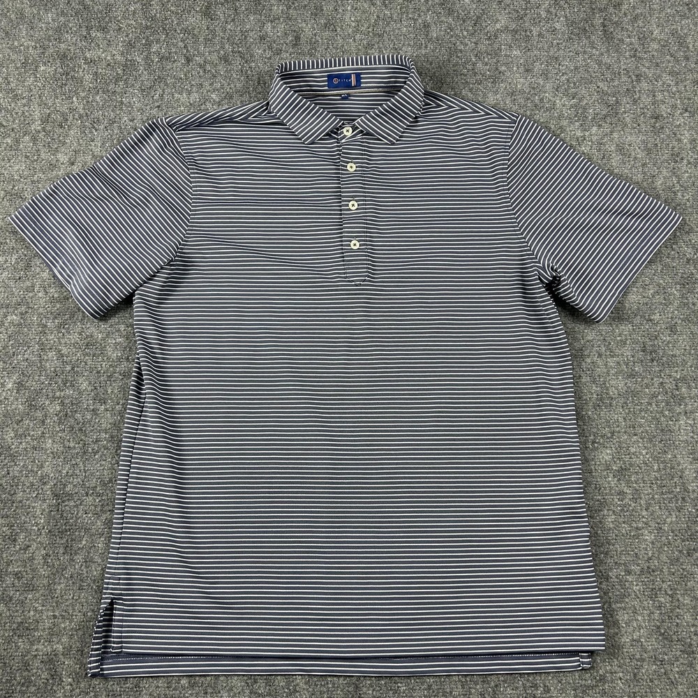 Stitch Polo Shirt Mens Large Blue‎ Stripe Golf Performance Stretch Made Korea